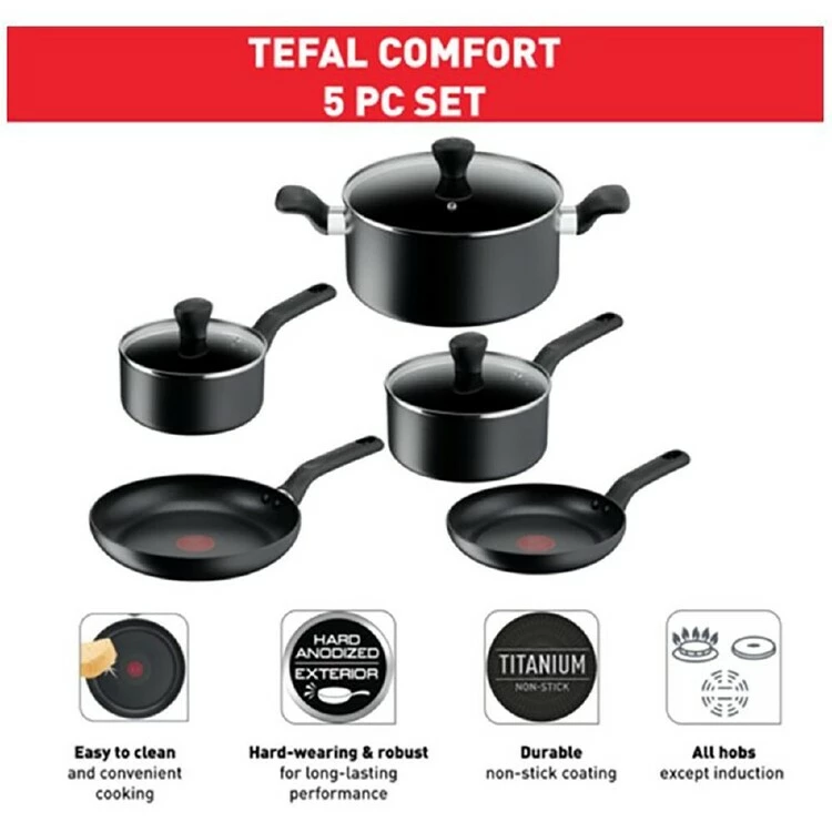 Tefal Comfort 5-Piece Hard Anodised Cookset 4 Tefal Comfort 5-Piece Hard Anodised Cookset - Image 2