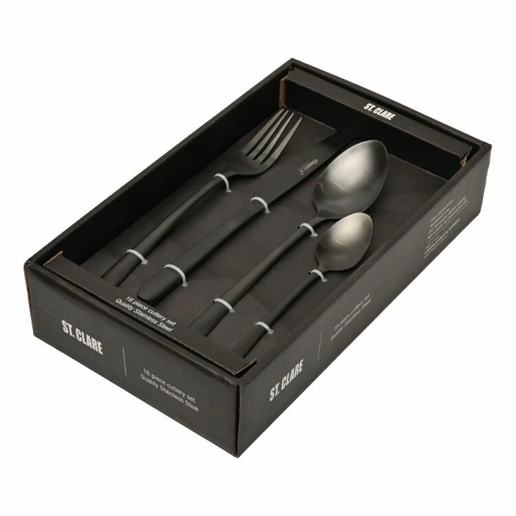 St Clare Nordic 16 Piece Stainless Steel Cutlery Set Black 3 St Clare Nordic 16 Piece Stainless Steel Cutlery Set Black
